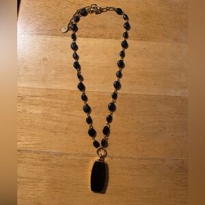 LC Liz Claiborne Gold Tone Black Beaded Necklace